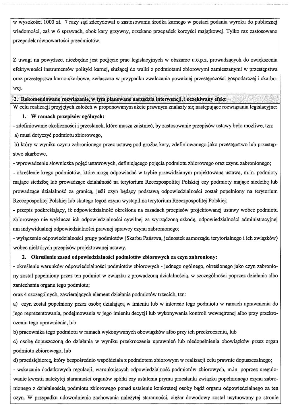 w wysokości 1000 zł. 7 razy sąd zdecydował o zastosowaniu środka karnego w postaci podania wyroku do publicznej wiadomości, zaś w 6 sprawach, obok kary grzywny, orzekano przepadek korzyści majątkowej.