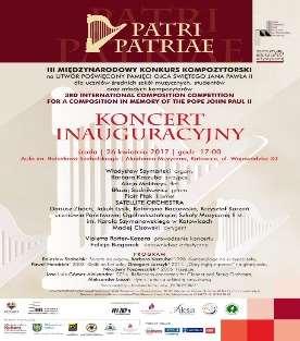 K O N C E R T I N A U G U R A C Y J N Y PROKLAMACJA REGULAMINU KONKURSU. PROGRAM kompozycje Bolesława Szabelskiego, Aleksandra Lasonia oraz Laureatów Konkursu z lat 1998, 2002, 2006, 2014.