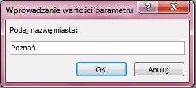 Definiowanie parametrów w kwerendach Zarówno kryteria selekcji jak i wyrażenia stosowane w kwerendach (w polach obliczeniowych, kryteriach kwerend) mogą zawierać parametr, którego wartość jest