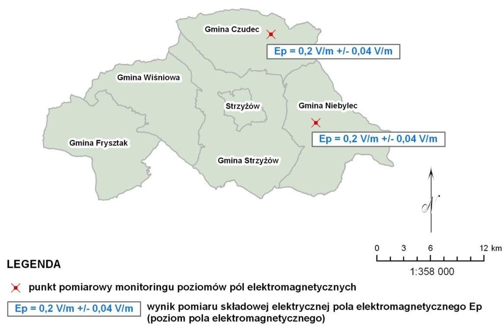 POLA ELEKTROMAGNETYCZNE WYNIKI OCENY PÓL ELEKTROMAGNETYCZNYCH NA OBSZARZE POWIATU STRZYŻOWSKIEGO Na podstawie przeprowadzonych badań, w powiecie strzyżowskim, podobnie jak