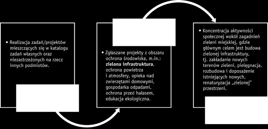 Znaczny udział zgłaszanych do budżetu partycypacyjnego projektów dotyczy terenów zieleni, co wskazuje, że są one postrzegane jako istotna wartość wspólna, kluczowy zasób miasta.