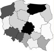 . 1991* 2001 2011 trend grupy: 1 2 3 4 * Im ciemniejszy kolor, tym wyższe wartości wskaźnika. Rys. 2. Odsetek ludności Polski w wieku 0-19 lat według województw w latach 1991-2011 Indeks starości wyznaczamy jako udział osób w wieku 7 lat w ogólnej liczbie ludności.