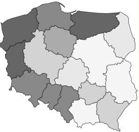 Część centralna oraz północno-wschodnia kraju to obszar, gdzie struktury te były bardziej zbliżone do struktury hipotetycznej (konwergencja typu gama).