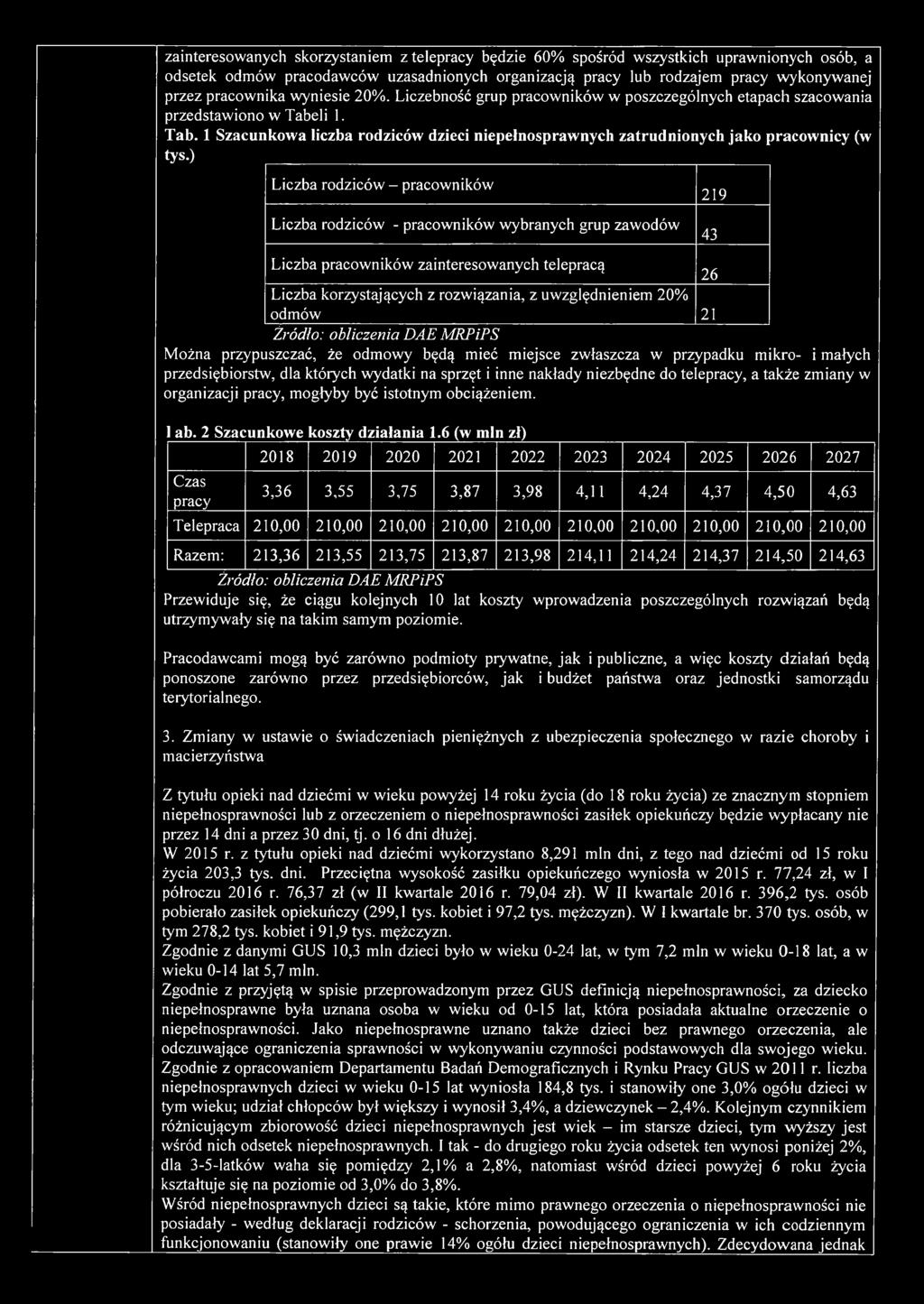 ) Liczba rodziców - pracowników Liczba rodziców - pracowników wybranych grup zawodów Liczba pracowników zainteresowanych telepracą 26 Liczba korzystających z rozwiązania, z uwzględnieniem 20% odmów