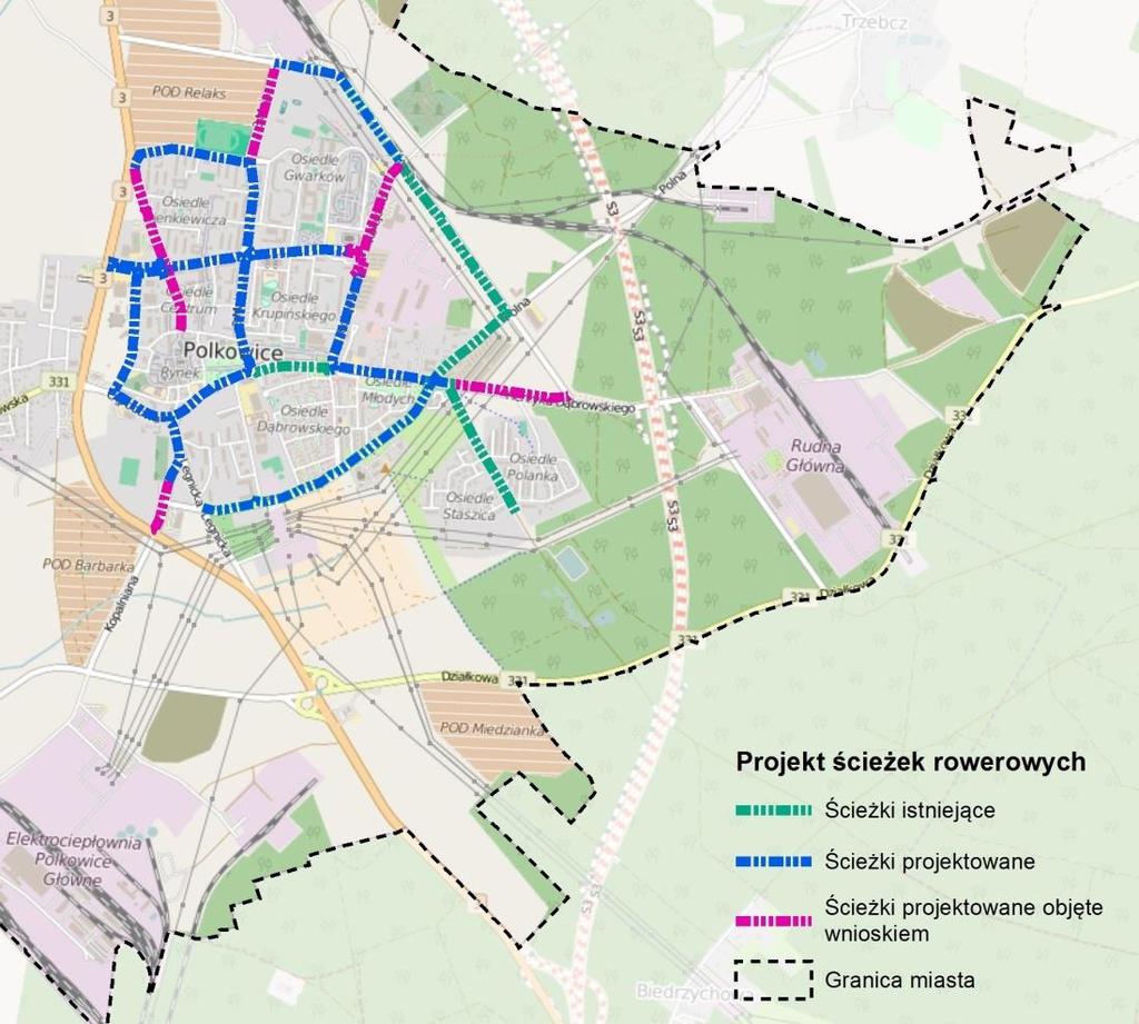 Zakres rzeczowy projektu : 1) budowa chodników i ścieżek rowerowych wzdłuż: - ul. 3 Maja pomiędzy ul. 11-go Lutego a ul. Przemysłową; - ul. Kopalnianej pomiędzy drogą krajową nr 3 a ul.