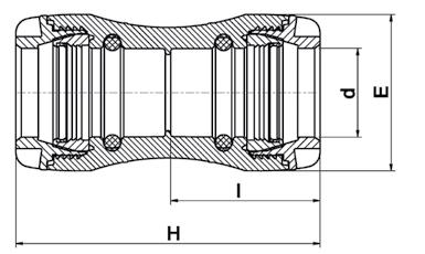 Mufa do rur PVC/PVC d H E l UB UC W 1001QQ 25 101 47 50 1 32 112 58 55 1