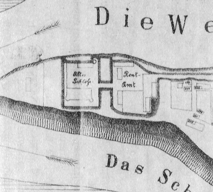 Zamek w Świeciu. Topografia i technika budowy zamku krzyżackiego 217 Ryc. 2. Rzut zamku na planie starego Świecia z 1830 r.; wg Westphala, za: K. Wajda, op. cit., s. 284, ryc. 1. ka przedzamcza.