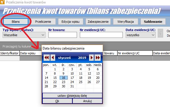 2. Wyznaczenie towarów do bilansu (status Do przeliczenia ). Lista towarów objętych bilansem wyznaczana jest za pomocą przycisku Bilans (rys 2).