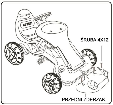 Przymocuj kierownicę Włóż śrubę przez kierownicę i kolumnę kierownicy, dokręć śrubę. Przymocuj siedzisko Wsadź fotel do karoserii i dokręć śruby. Uwaga: Siedzisko można regulować.