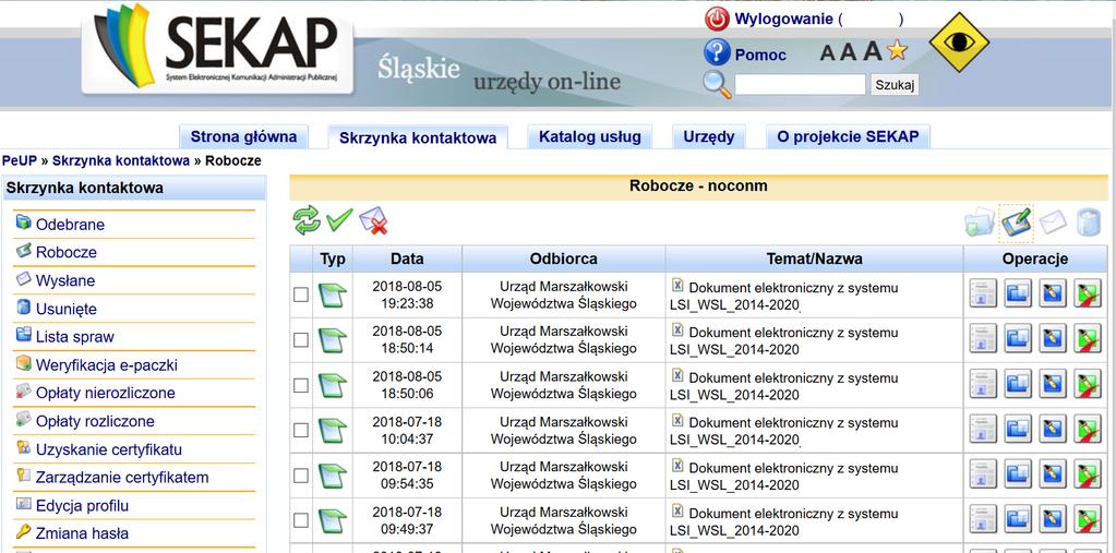 UWAGA Na skrzynce kontaktowej SEKAP nie ma możliwości edycji formularza, za pomocą którego składane jest Sprawozdanie z zachowania trwałości.