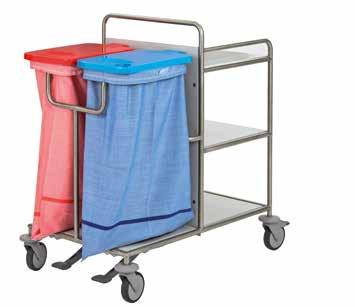 WÓZKI WIELOPOZIOMOWE OTWARTE TRANSPORT BIELIZNY Mechanizm pedału do unoszenia pokryw bez użycia rąk // DANE TECHNICZNE Półki na czystą bieliznę Worek do transportu bielizny WICKELSACK EWPU 382LT, DT