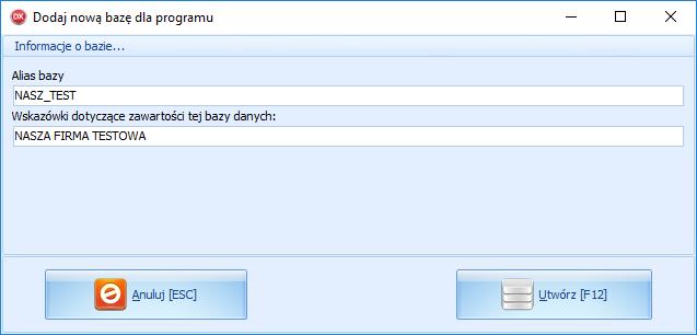 Nowa baza danych Nowa baza danych W oknie Listy baz danych, jakie pojawia się po uruchomieniu