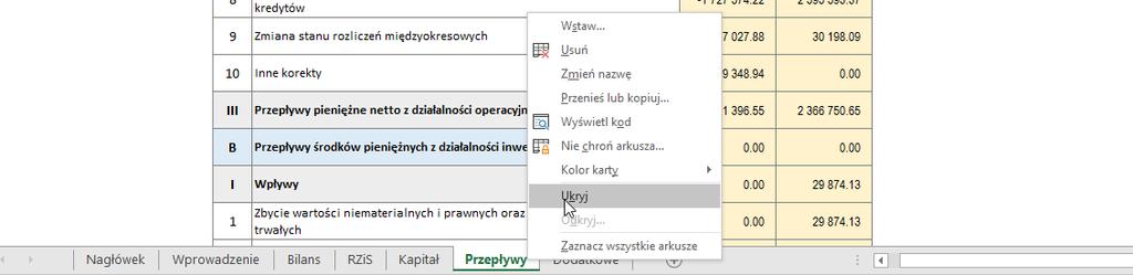 Lista rozwijalna w nagłówku tego arkusza pozwala wybrać jeden z nich: Wybór wariantu zestawienia Rysunek 19 Wybór wariantu rachunku strat i zysków Zestawienia w arkuszach Kapitał