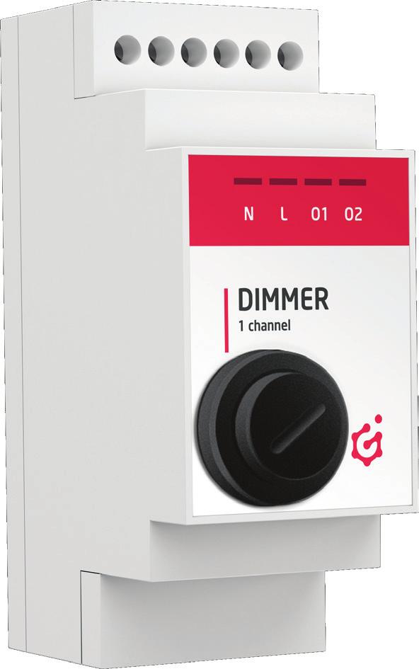 DIMMER DIN Uniwersalny moduł ściemniacza do montażu na szynie DIN Uniwersalny moduł ściemniacza montaż na szynie DIN. Umożliwia płynne sterowanie poziomem natężenia oświetlenia.
