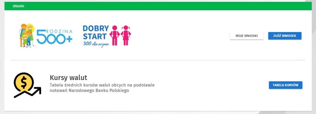 Usługi Aby przejść do Usług, wybierz z menu głównego opcję Usługi.
