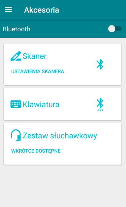 15 2.6.7 Akcesoria Zakładka «Akcesoria» służy do podłączenia i konfiguracji urządzeń współpracujących z tłumaczem Vasco, takich jak skaner, klawiatura fizyczna czy zestaw słuchawkowy.