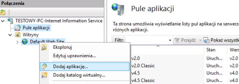 2. Architektura oraz wymagania 30 Rysunek 38: Dodawanie nowej aplikacji 13. Uzupełnić okno według zrzutu przedstawionego poniżej.