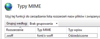2. Architektura oraz wymagania 35 Rysunek 45: Podgląd typów MIME Należy również sprawdzić, czy wpis rejestrujący typ MIME nie znajduje się również w pliku C:\inetpub\wwwroot\web.