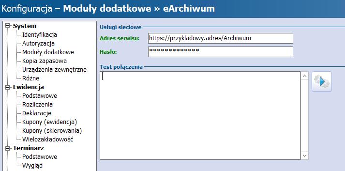 8. Konfiguracja Archiwum 67 Rysunek 56: Konfiguracja modułu Archiwum w programie mmedica W polu Adres serwisu należy podać adres usługi Archiwum.