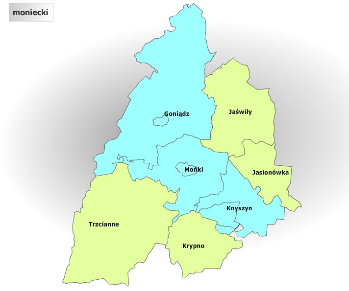 Rysunek 1. Położenie Gminy Goniądz na tle powiatu monieckiego Źródło: https://administracja.mac.gov.pl Powierzchnia gminy wynosi 377 km 2.