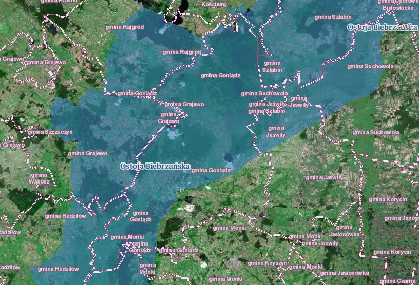 Powiązanie obszaru z innymi formami ochrony na poziomie międzynarodowym, rodzaj: ramsar, nazwa obszaru: Biebrzański Park Narodowy. Rysunek 13.