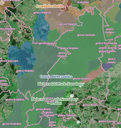 Rysunek 14. Obszary chronione na terenie Gminy Goniądz Źródło: http://geoserwis.gdos.gov.pl 3.9.