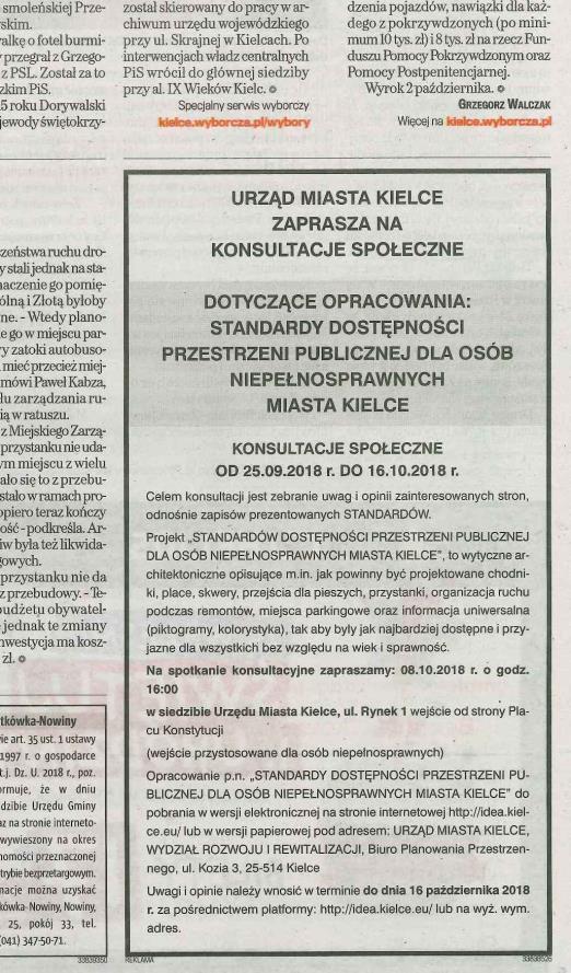 Ogłoszenie w gazecie Wyborczej