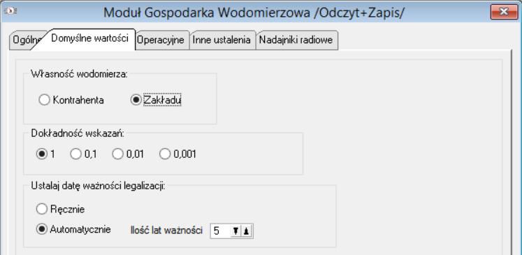 Konfiguracja modułu W zakresie modułu Gospodarki Wodomierzowej możliwe jest określenie domyślnych wartości podpowiadanych przy zakładaniu kartoteki wodomierzowej (operacja