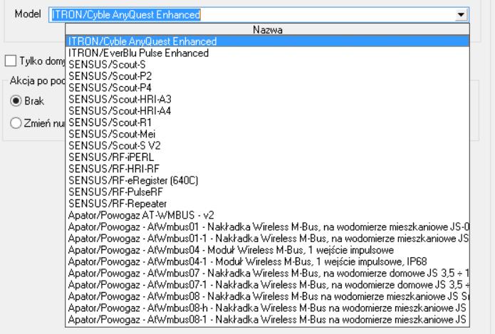 Spowoduje to, że przy dopisywaniu kartoteki nadajnika radiowego model nadajnika będzie automatycznie wybrany zgodnie z wybranym w konfiguracji (nie będzie możliwości zmiany modelu).