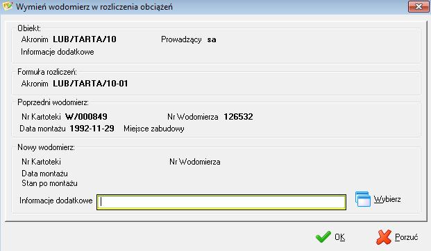 wymiana wodomierza dla wybranej formuły obiektu zostanie wykonana i od tego momentu rozliczenia będą dokonywane na podstawie nowego wodomierza.