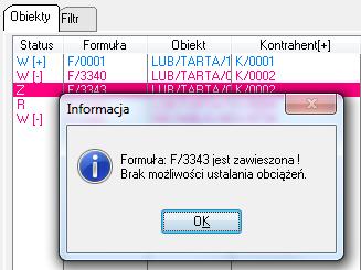 Po wybraniu opcji - zawieszenia należy podać datę (podpowiadana jest ostatnia data z kartoteki obciążeń) oraz powód zawieszenia.