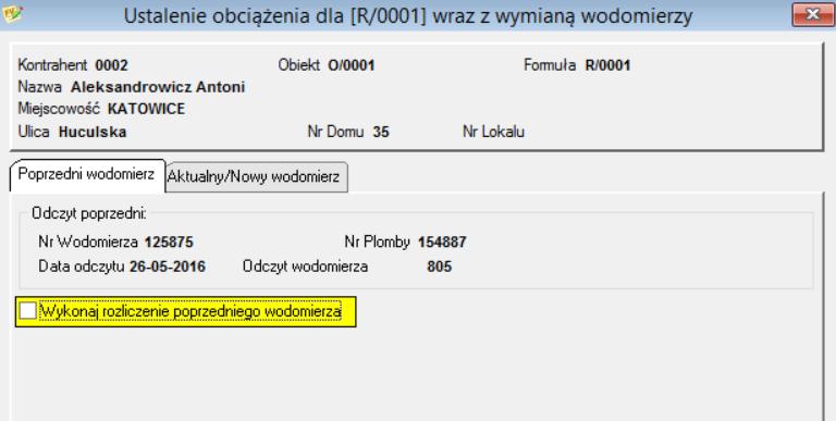 Po przejściu na zakładkę Aktualny/Nowy wodomierz należy wybrać wodomierz do montażu (przycisk WYBIERZ).