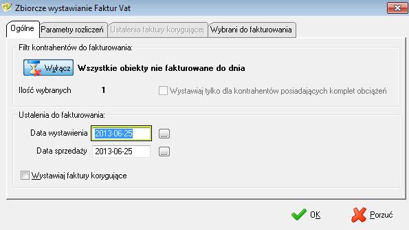 Po wprowadzeniu daty i naciśnięciu OK. system zgodnie z wprowadzonymi kryteriami przefiltruje kontrahentów i wskaże do fakturowania tylko spełniających kryteria.