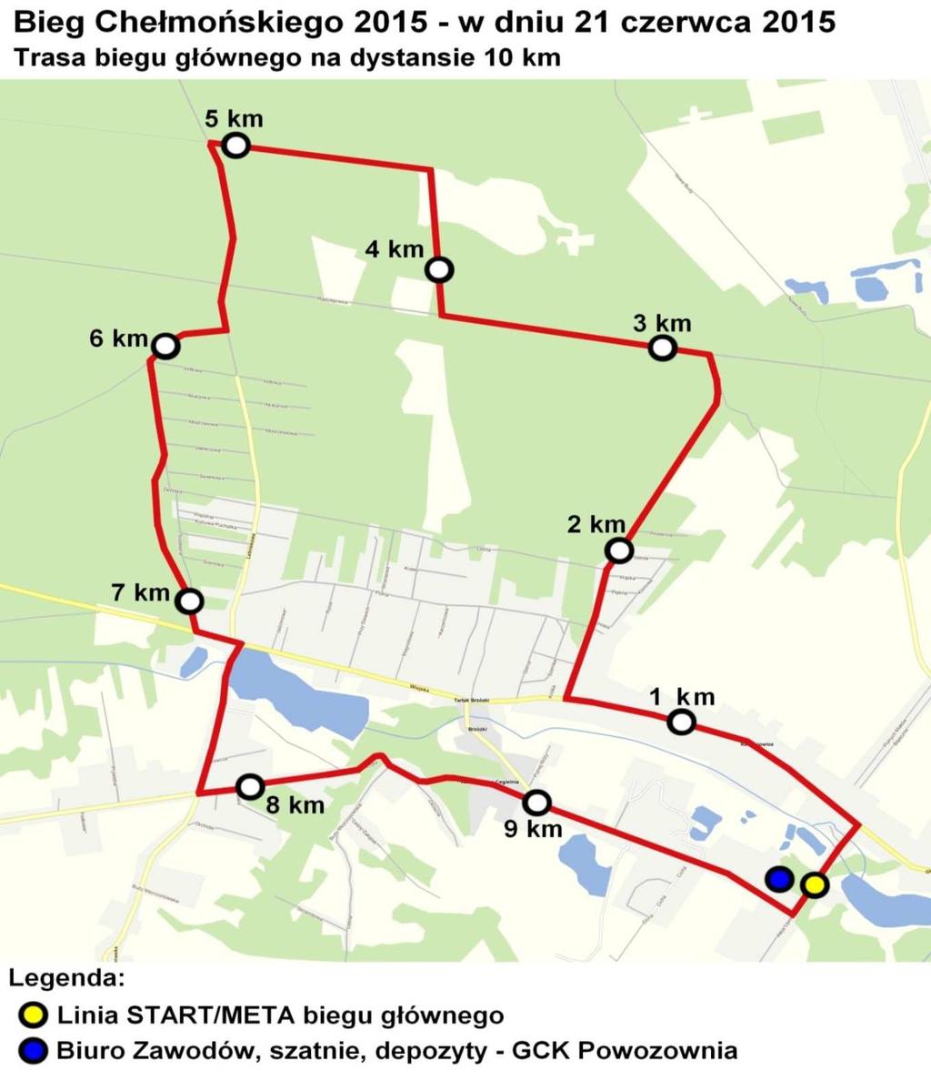 Załącznik Nr 2 do Regulaminu Biegu Chełmońskiego Opis trasy: Trasa biegu głównego na dystansie 10 kilometrów zlokalizowana jest w całości na terenie gminy Radziejowice.