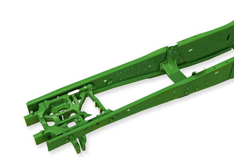 MAKSYMALNA WYTRZYMAŁOŚĆ Konstrukcja pełnej ramy John Deere tworzy wytrzymały szkielet wszystkich ciągników serii 6R.