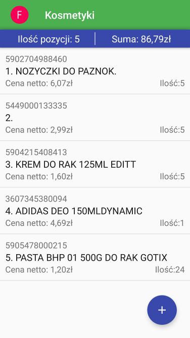 Rysunek 15 Podgląd pozycji dokumentu wypełniony dokument Uwaga: W przypadku typu dokumentu Etykiety - nie są widoczne pola Ceny netto dla pozycji, ani Suma dla dokumentu.