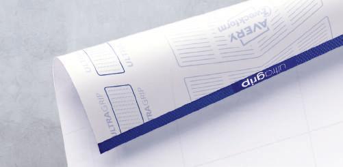 UltraGrip: trójwymiarowa powierzchnia z tyłu arkusza gwarantuje równomierne pobieranie i prowadzenie etykiet w drukarce. Etykiety  Gwarancja braku zacięć przetestowana i potwierdzona przez TÜV.