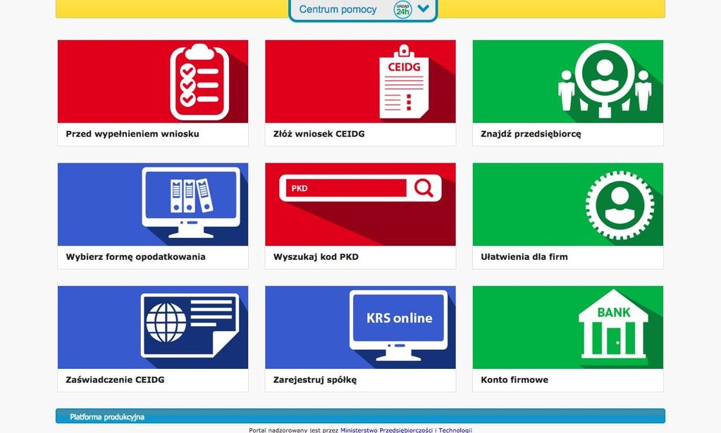 > Usługi dostępne w serwisie CEIDG, składanie