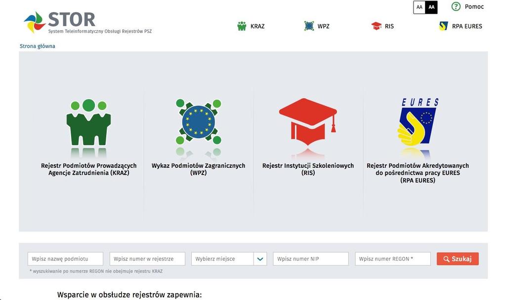 > Strona systemu z rejestrem instytucji szkoleniowych, podmiotów Prowadzących agencje