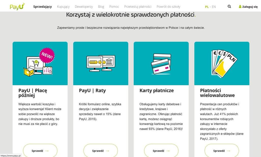 > System płatności online umożliwiające łatwe opcje rat, płatności walutowych,