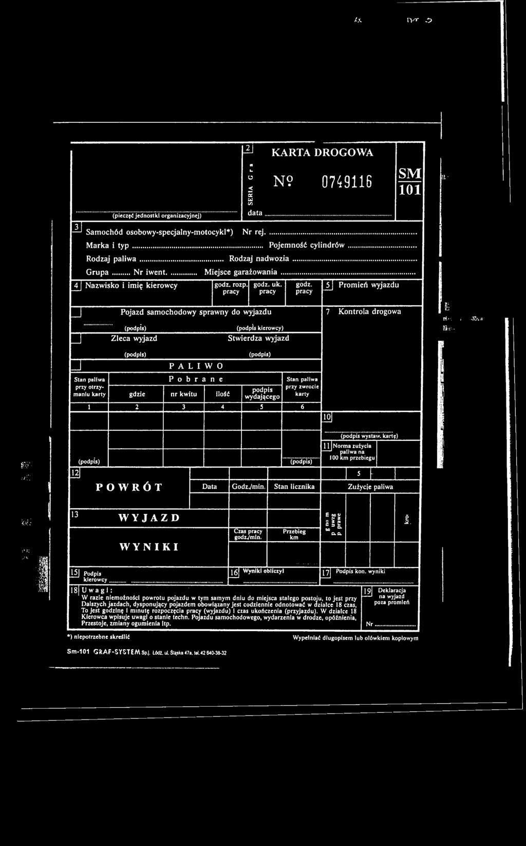 godz. 5 Promień wyjazdu pracy pracy pracy Stwierdza wyjazd 7 Kontrola drogowa SM 101 Bih si -*. lis ' -»'53.