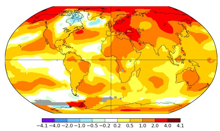 ROZKŁAD PRZESTRZENNY ZMIAN TEMPERATURY Odchylenie średniej rocznej