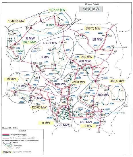 Gmina Izbicko Rys.2. Schemat sieci przesyłowej z dostępnymi mocami przyłączeniowymi stan wyjściowy na rok 2018 Źródło: http://www.pse.