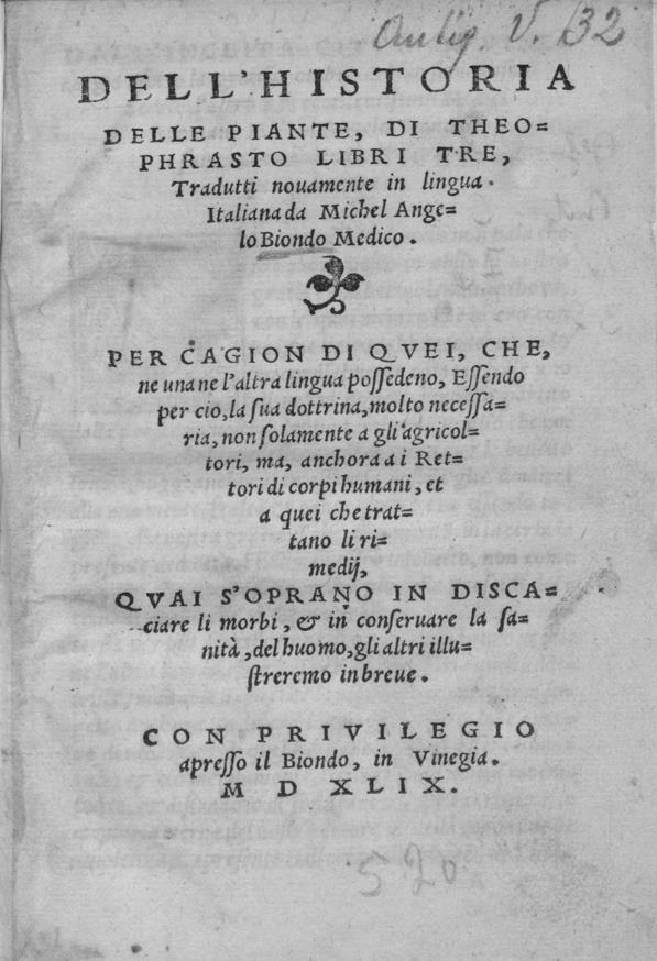 Historia plantarum, 1549 Wśród prekursorów fitoterapii można wymienić Heraclidesa Tarantino, słynnego starożytnego greckiego lekarza, który zasłynął w I wieku p. n. e.
