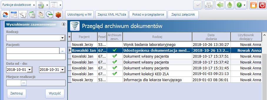 Przegląd dokumentów Rozdział Przegląd dokumentów 4 Ścieżka: Moduły dodatkowe > Archiwum dokumentów > Przegląd archiwum Na formatce Przegląd archiw um dokum entów prezentowana jest lista wszystkich