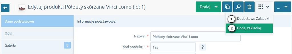 Zakładki produktów Aplikacja umożliwia tworzenie zakładek z treścią indywidualną dla każdego produktu z osobna.