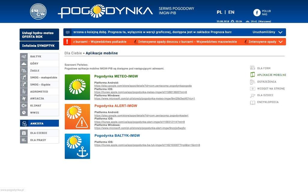 > Specjalistyczne aplikacje pogodowe dostępne na różne systemy