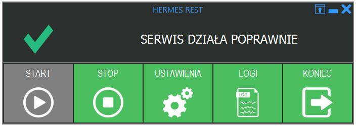 Rysunek 4: Serwis zainstalowany, uruchomiony. HermesREST może znajdować się w trzech stanach: niezainstalowany (Rysunek 2), nieuruchomiony (Rysunek 3), uruchomiony (Rysunek 4).