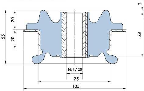 Typ Cabine Mount 85 / 105 Cabine Mount składa się z dwóch głównych części metalowych połączonych ze sobą gumą.