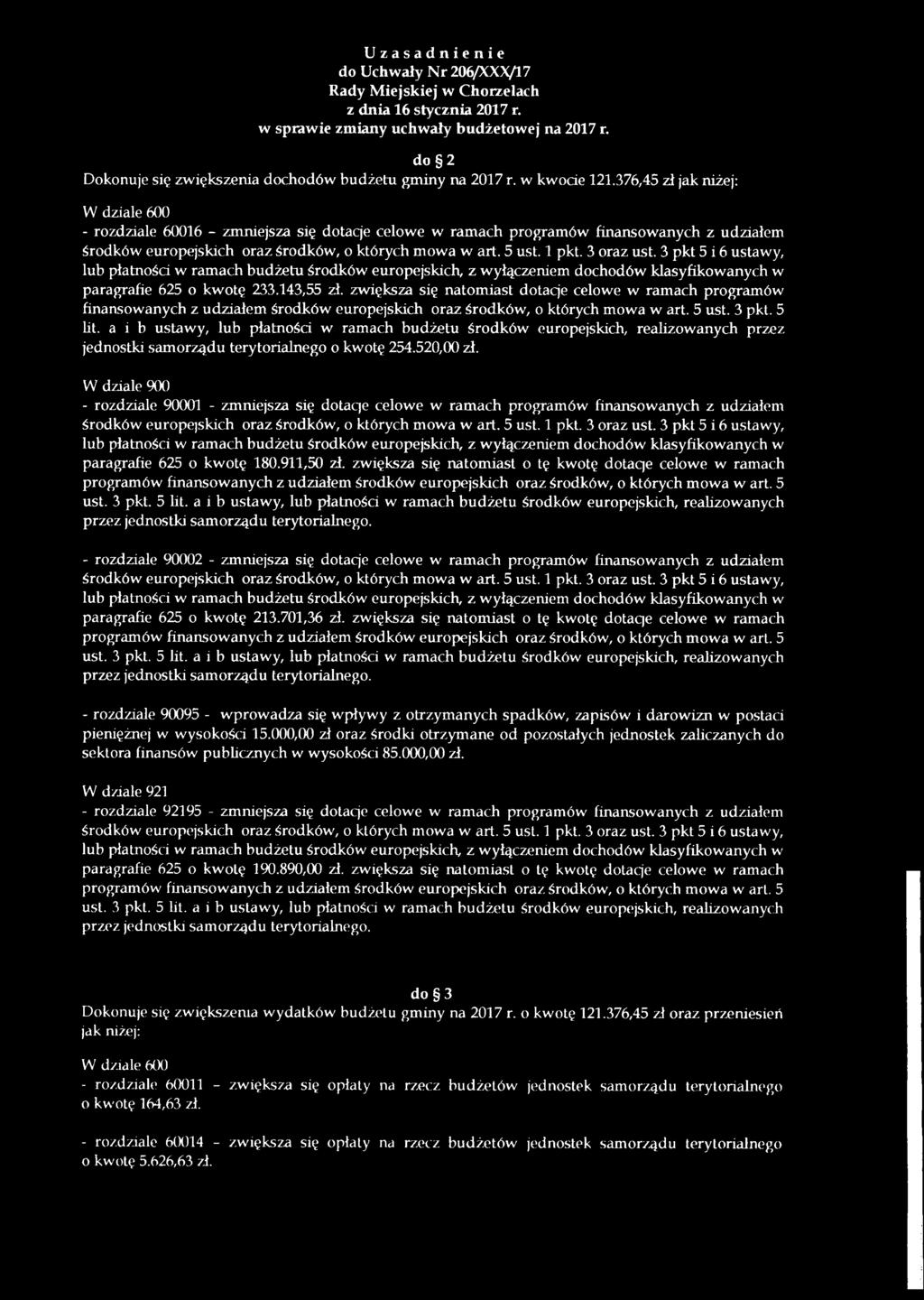 376,45 zł jak niżej: W dziale 600 - rozdziale 60016 - zmniejsza się dotaq'e celowe w ramach programów finansowanych z udziałem środków europejskich oraz środków, o których mowa w art. 5 ust. 1 pkt.